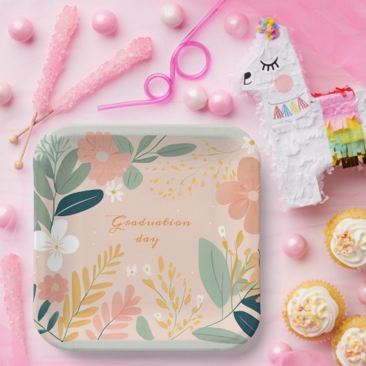 Afstuderen Dag, Bloemenboeket Papieren Bordje (Feest)