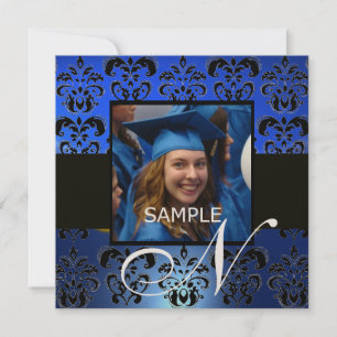 AFSTUDEREN DAMASK MONOGRAM, blauwe zwarte champagn Kaart