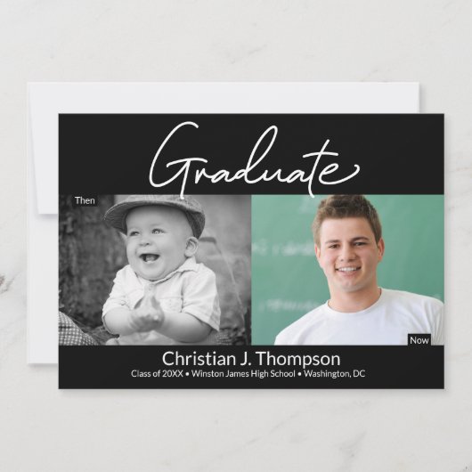 Afstuderen dan en nu middelbaar Afstudeerder foto Aankondiging (Voorkant)