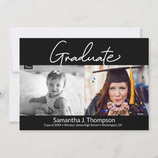 Afstuderen dan en nu middelbaar Afstudeerder foto Aankondiging (Voorkant)