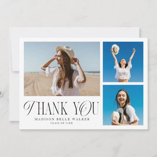 Afstuderen dank u elegante fotocollage bedankkaart (Voorkant)