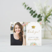 Afstuderen Dank u Foto Briefkaart bloemengoud (Staand voorkant)