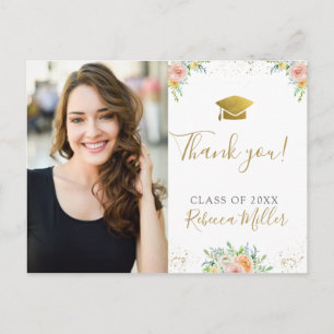 Afstuderen Dank u Foto Briefkaart bloemengoud