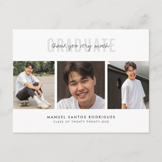 Afstuderen dank u minimalistische 3 fotocollage briefkaart (Voorkant)