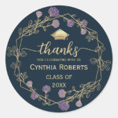 Afstuderen Dank u Navy Blue Gold Floral Ronde Sticker (Voorkant)