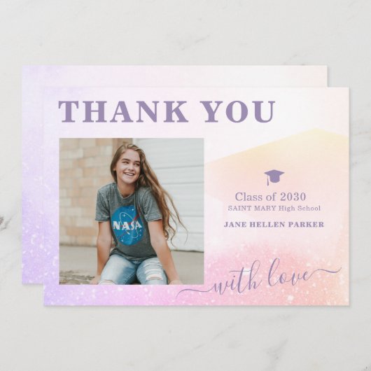 Afstuderen dank u roze PHOTO briefkaart (Voorkant / Achterkant)