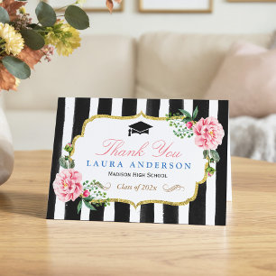 Afstuderen Dank u Waterverf Floral Stripes Bedankkaart