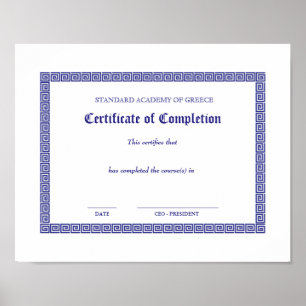 Afstuderen Diploma Certificate Greek Keys White Bk Poster
