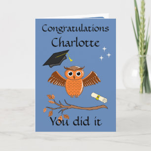 Afstuderen, Diploma Gefeliciteerd Uil Kaart