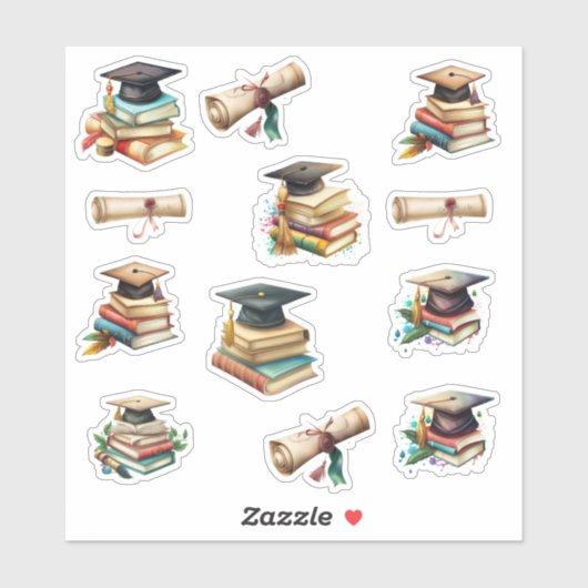 Afstuderen Diploma Pet en boeken Sticker (Vel)