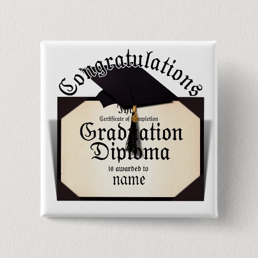 Afstuderen Diploma Vierkante Button 5,1 Cm (Voorkant)