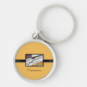Afstuderen Diploma, zwart, goud, ronde cadeau Sleutelhanger