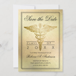 Afstuderen Doctor Caduceus Gold Elegant Save The Date