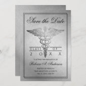 Afstuderen Doctor Caduceus Silver Elegant Save The Date (Voorkant / Achterkant)