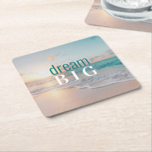 Afstuderen Dream Big Beach foto Positivity Vierkante Kartonnen Onderzetter