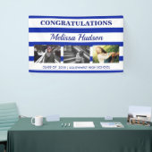 Afstuderen Drie van strepen het Marineblauwe Wit Spandoek (Beurs)