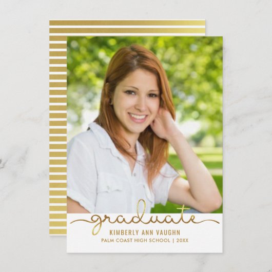 Afstuderen Eenvoudige DIY Gold Stripe flatkaart Aankondiging (Voorkant / Achterkant)