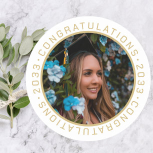 Afstuderen Elegant Gold Custom Photo Ronde Sticker