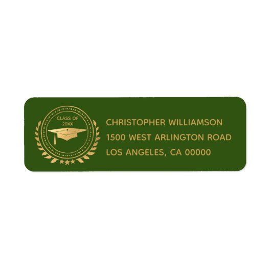 Afstuderen Elegant Gold Green Class of Emblem Etiket (Voorkant)