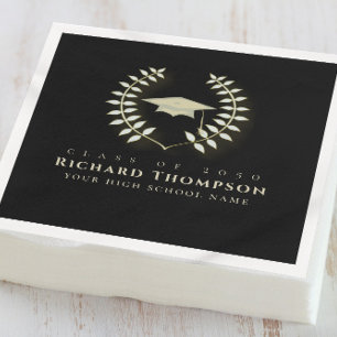 Afstuderen Elegant Gold Laurel Leaves Mortar Board Servet