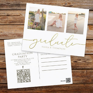 Afstuderen Elegant Minimalistisch Drie Foto QR Cod Briefkaart