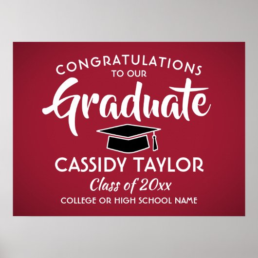 Afstuderen Elegant Rood en Wit Afstuderen Poster (Voorkant)