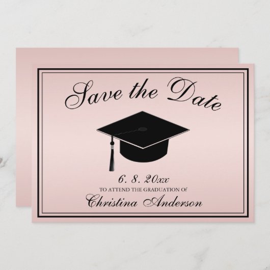 Afstuderen Elegant Save the Date Script Roos Kaart (Voorkant / Achterkant)
