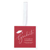 Afstuderen Elegant Script 4 Foto rood Kubus Ornament (Voorkant)
