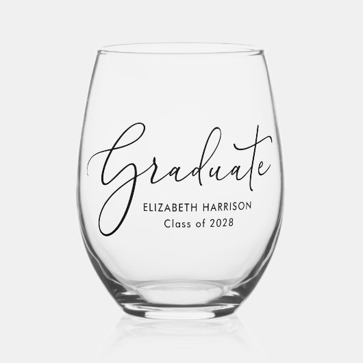 Afstuderen Elegant Script Afstuderen Wijnglas Zonder Voet (Voorkant)