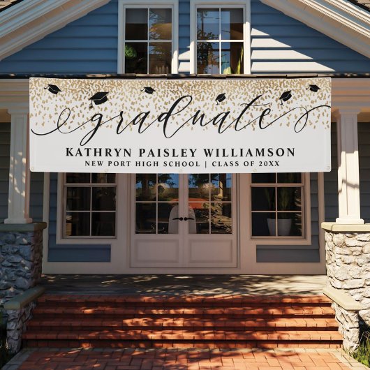 Afstuderen Elegant Script Gold Confetti Afstuderen Spandoek