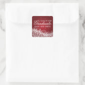 Afstuderen Elegant Sparkling Wave Rood Vierkante Sticker (Tas)