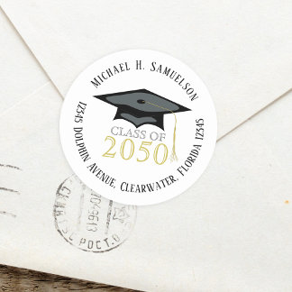 Afstuderen Elegant Terug en Gold Return-adres Ronde Sticker