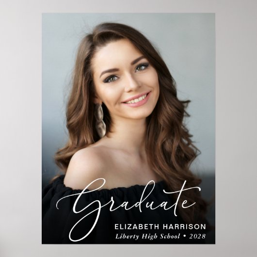 Afstuderen Elegant White Script Photo Overlay Poster (Voorkant)