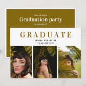 Afstuderen elegante typografie drie foto's kaart (Voorkant / Achterkant)