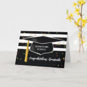 Afstuderen Elementaire school met Pet Black White Kaart (Gele Bloem)