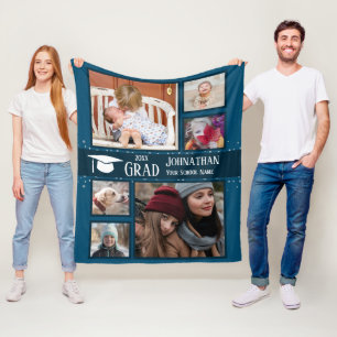 Afstuderen Elk jaar meerdere foto's blauw Fleece Deken