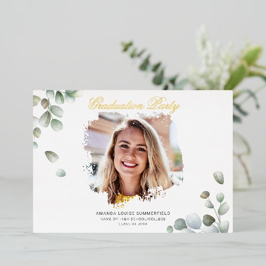 Afstuderen Eucalyptus Greenery Succulent Afstudeer Folie Uitnodiging (Staand Voorkant)