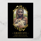 Afstuderen Fancy Botanisch ovaal Lijst Golden effe Folie Uitnodiging (Voorkant)