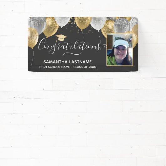 Afstuderen Fancy Glitter-ballonnen Fotobanner Spandoek (Insitu)