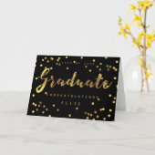 Afstuderen Faux Gold Foil Confetti Zwart Kaart (Gele Bloem)