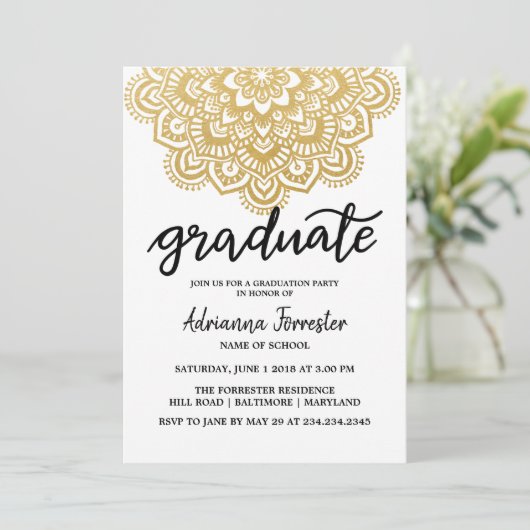Afstuderen Faux Gold Foil Mandala Pattern Kaart (Staand voorkant)