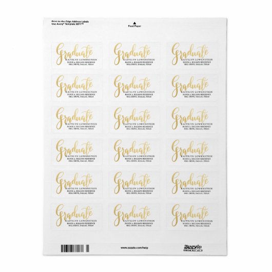 Afstuderen Faux Gouden Folie Handgeschreven Script Etiket (Full Sheet)