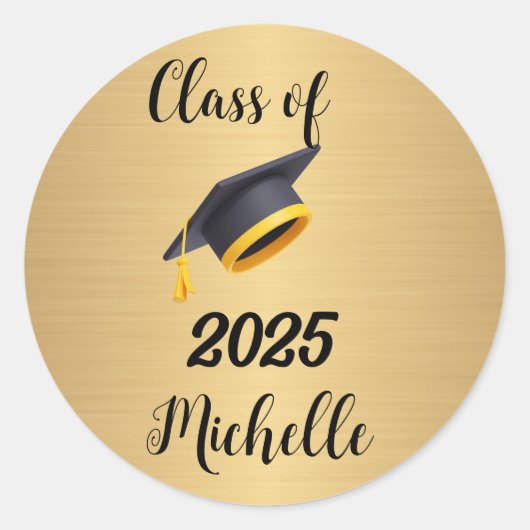 Afstuderen Faux Metallic Goud Handgeschreven Scrip Ronde Sticker (Voorkant)
