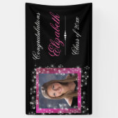 Afstuderen, faux sprankelende glitter, roze spandoek (Verticaal)