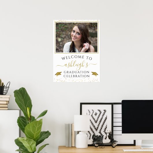 Afstuderen feestdag Gold Glitter Welkom Poster (Thuiskantoor)