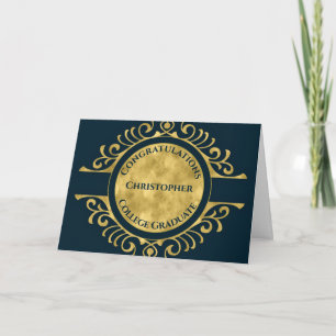 Afstuderen Felicitaties Elegant Blue Gold Kaart