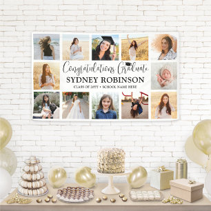 Afstuderen feliciteert 12 Photo Collage Modern Scr Spandoek