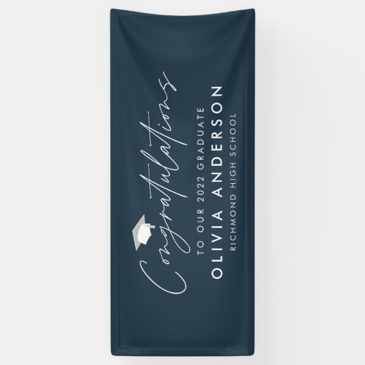 Afstuderen feliciteert eenvoudige moderne marinebl spandoek (Verticaal)