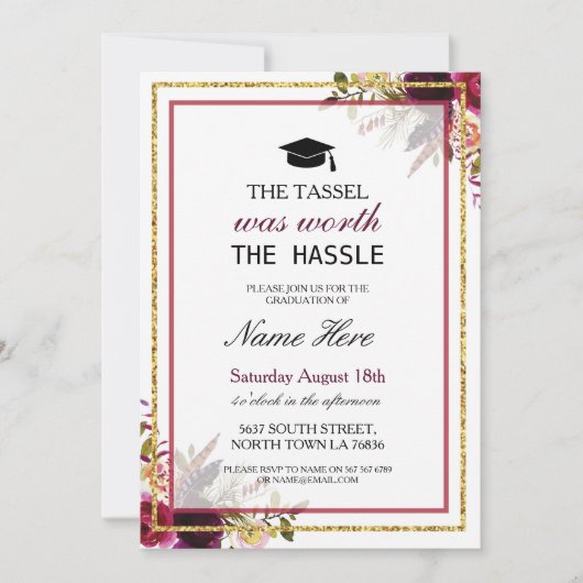 Afstuderen Floral Berry Rustic Gold Invitation Kaart (Voorkant)