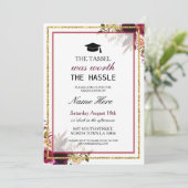 Afstuderen Floral Berry Rustic Gold Invitation Kaart (Staand voorkant)